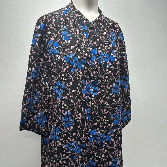 Saloni The Tyra Mini Dress Pure Silk Ruffled Drop Waist Floral Black Blue US 12 - Picture 4 of 13